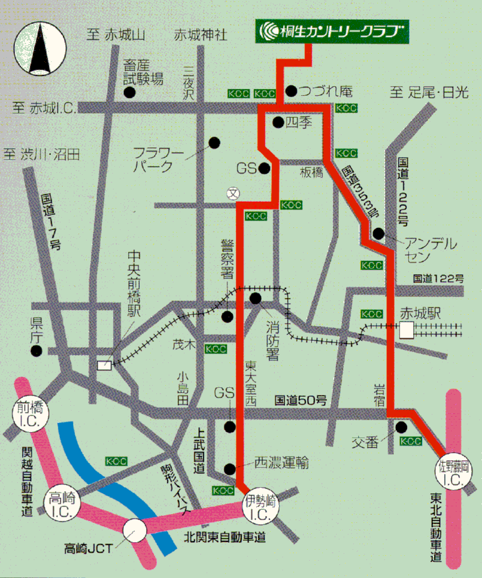桐生カントリークラブのアクセス地図
