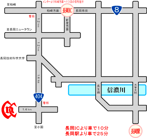 長岡カントリー倶楽部のアクセス地図