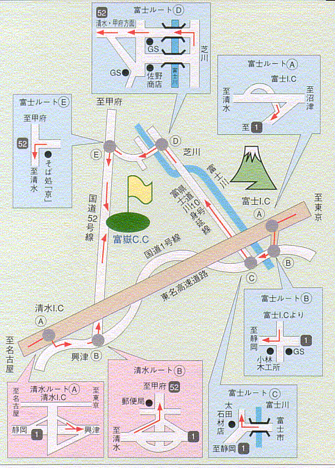 富嶽カントリークラブのアクセス地図