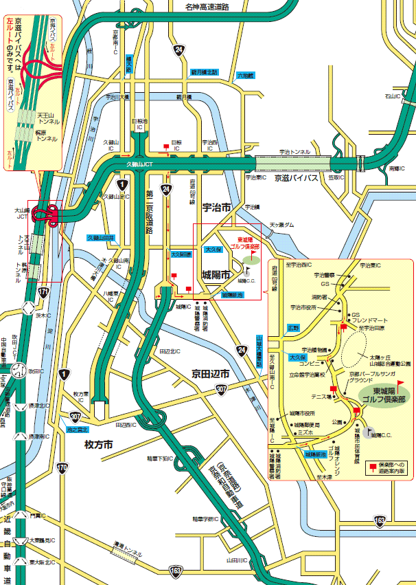東城陽ゴルフ倶楽部（京都府）のアクセス地図