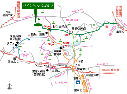 チェリーゴルフ猪名川コースのアクセス地図