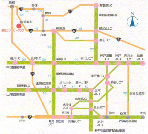 湯村カンツリークラブのアクセス地図