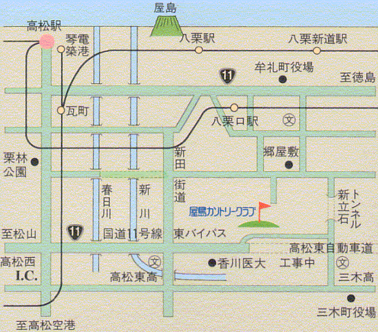 屋島カントリークラブのアクセス地図