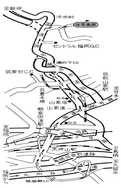 夜須高原カントリークラブのアクセス地図