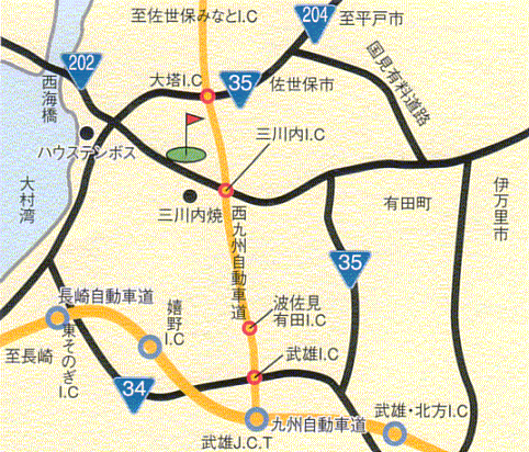 佐世保国際カントリー倶楽部のアクセス地図