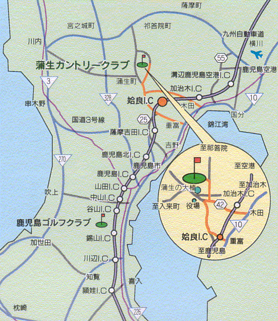 蒲生カントリークラブ（鹿児島県）のアクセス地図