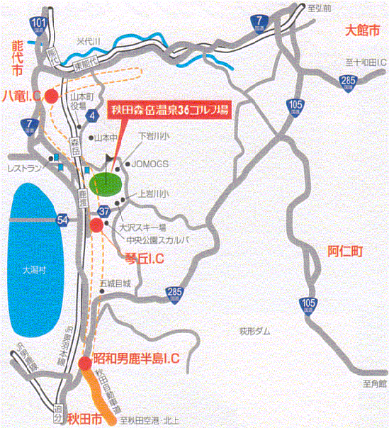 秋田森岳温泉３６ゴルフ場のアクセス地図